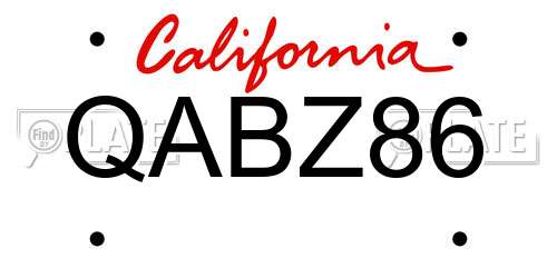 QABZ86 California License Plate