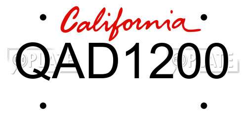 QAD1200 California License Plate