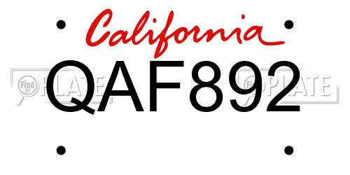 QAF892 California License Plate