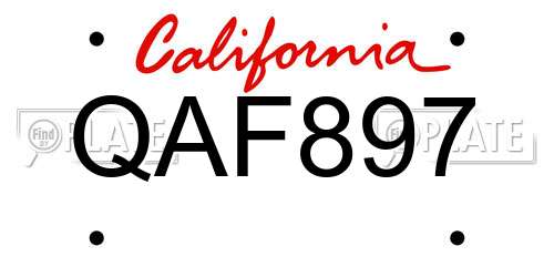 QAF897 California License Plate