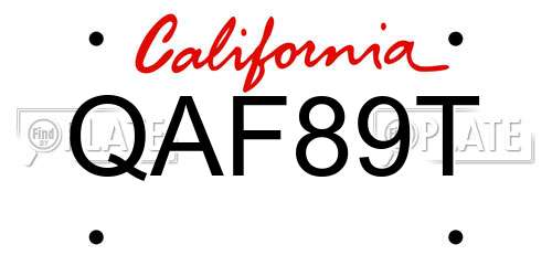 QAF89T California License Plate