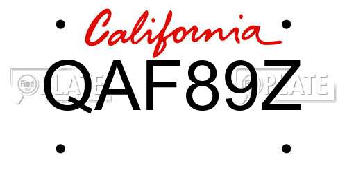 QAF89Z California License Plate