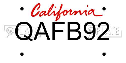 QAFB92 California License Plate
