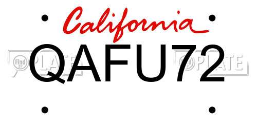 QAFU72 California License Plate