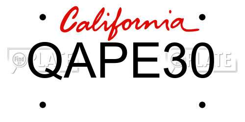 QAPE30 California License Plate