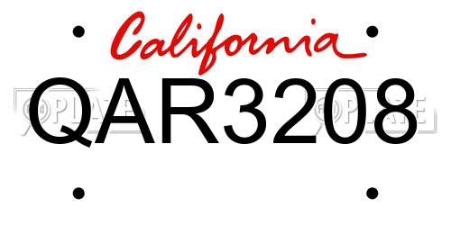 QAR3208 California License Plate