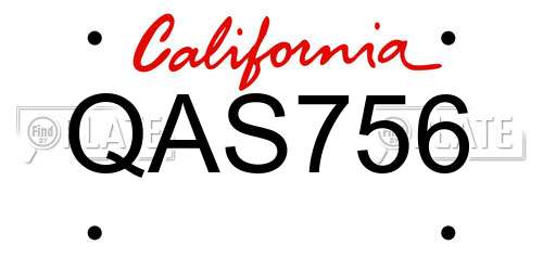QAS756 California License Plate