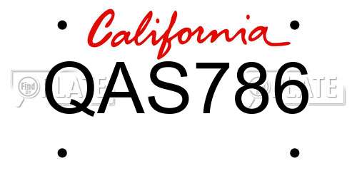 QAS786 California License Plate