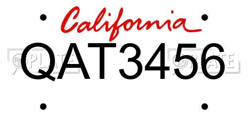 QAT3456 California License Plate