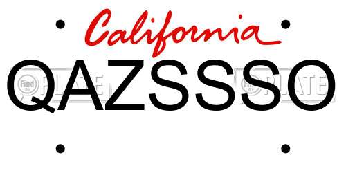 QAZSSSO California License Plate