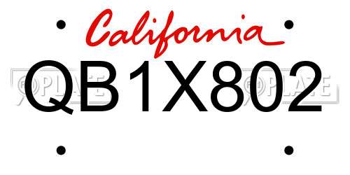 QB1X802 California License Plate