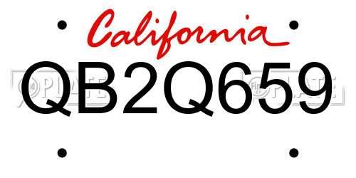 QB2Q659 California License Plate