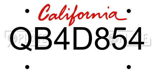 QB4D854 California License Plate