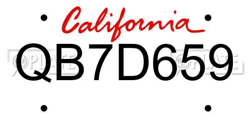 QB7D659 California License Plate