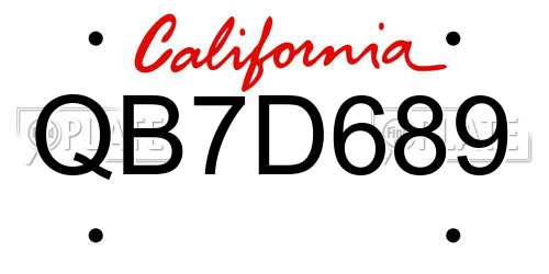 QB7D689 California License Plate