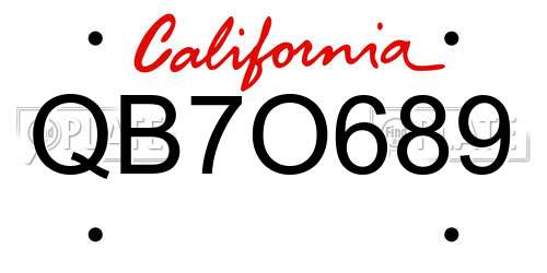 QB7O689 California License Plate