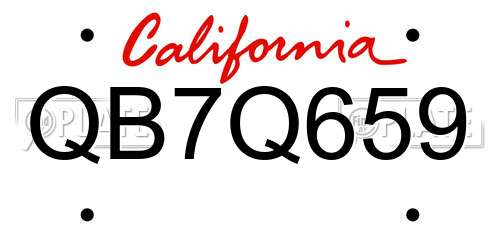 QB7Q659 California License Plate