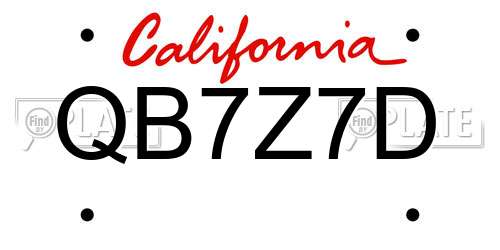 QB7Z7D California License Plate