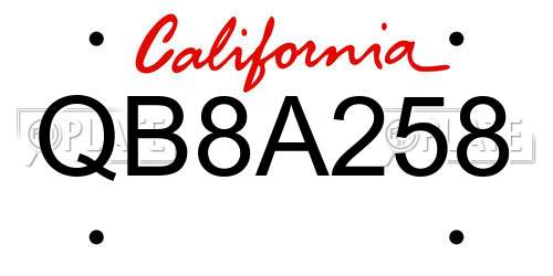 QB8A258 California License Plate