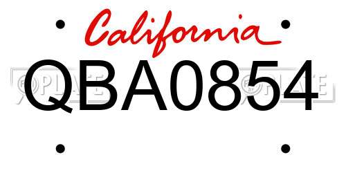 QBA0854 California License Plate
