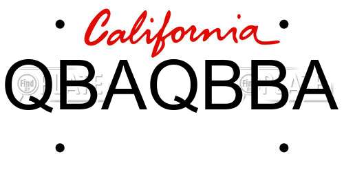 QBAQBBA California License Plate