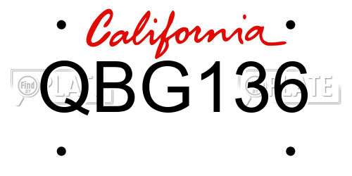 QBG136 California License Plate
