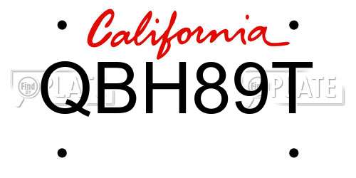 QBH89T California License Plate