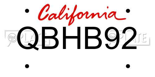 QBHB92 California License Plate