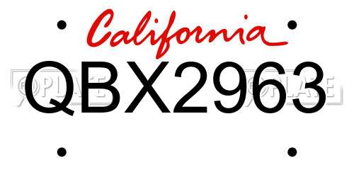 QBX2963 California License Plate
