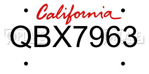 QBX7963 California License Plate