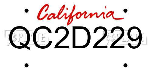 QC2D229 California License Plate