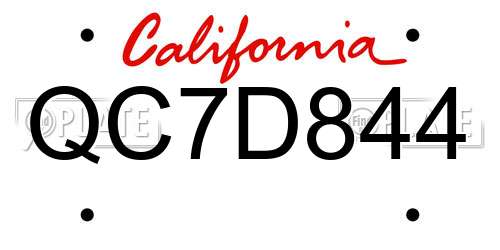 QC7D844 California License Plate
