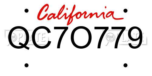 QC7O779 California License Plate