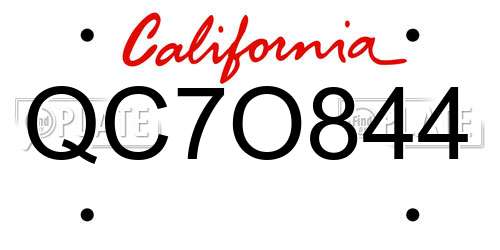 QC7O844 California License Plate