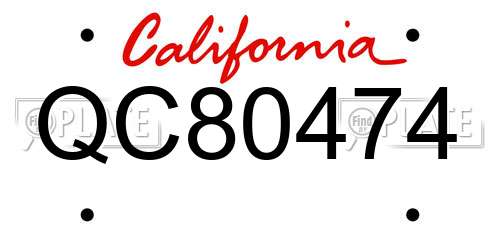 QC80474 California License Plate