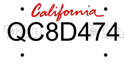 QC8D474 California License Plate