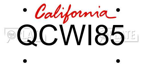 QCWI85 California License Plate