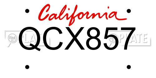 QCX857 California License Plate