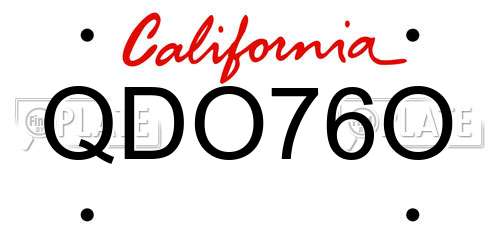 QDO76O California License Plate