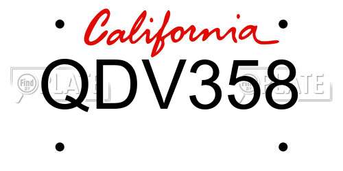 QDV358 California License Plate