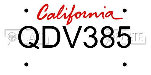 QDV385 California License Plate