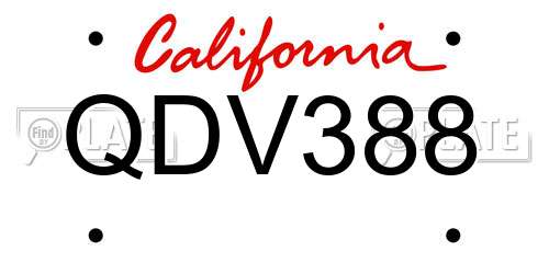 QDV388 California License Plate