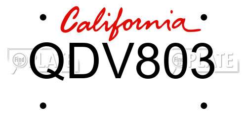 QDV803 California License Plate