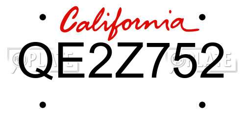 QE2Z752 California License Plate