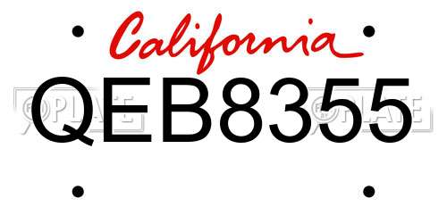 QEB8355 California License Plate