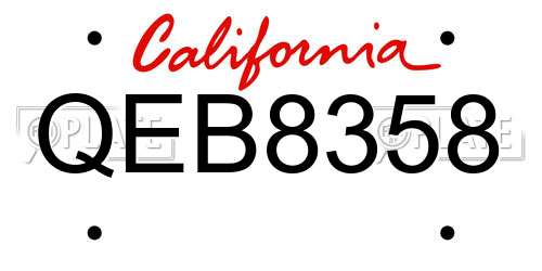 QEB8358 California License Plate