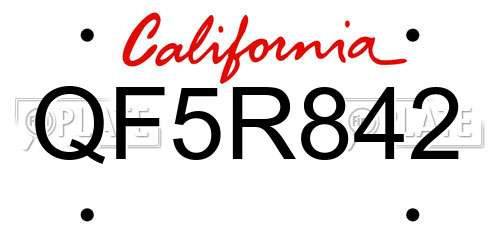 QF5R842 California License Plate