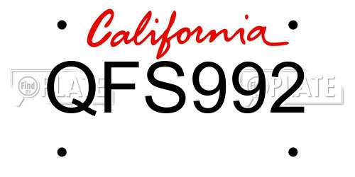 QFS992 California License Plate
