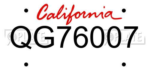QG76007 California License Plate