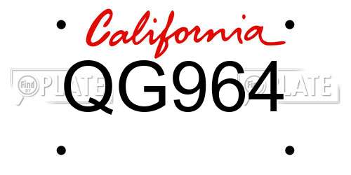 QG964 California License Plate